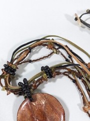 Artisan Brown Glass Black Green Tribal Style Multi Cord Pendant Necklace 30 in