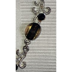 Vintage Silver Tone Necklace with Brown & Gold Tone Beads and Earrings