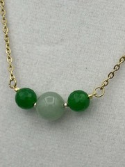 17 1/2 – 20“ Adjustable Aventurine And Green Onyx Bead And Chain Necklace
