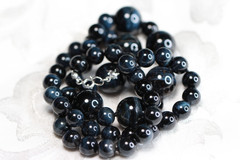 Tiger’s Eye Black Necklace 8 & 14mm Ball Natural Gemstone Silk Knotted 22″
