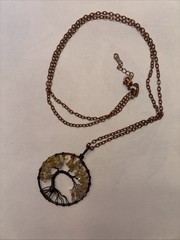 Copper Wire Wrap Tree Of Life Chakra Necklace Quartz Gemstone Chips 18″