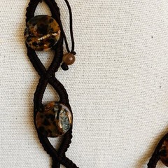 Vtg Waly Corp Of NJ USA Petrified Wood Opal Hand Crocheted Necklace 24”
