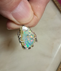 Unique Colorful Ethiopian Welo Opal Rough Pendant Silver Plated Tree Branch Wrap