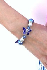 Butterfly Bracelet Woman Stretch Charm Glass Beaded Bracelet Blue Morpho