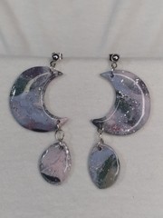 Handcrafted Polymer Clay Resin Silver Stud Dangle Blue Pink Green Earrings