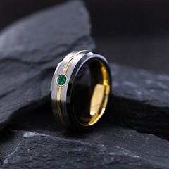 6mm Silver and Yellow Gold Plated Tungsten Ring with Round Cut Gemstone