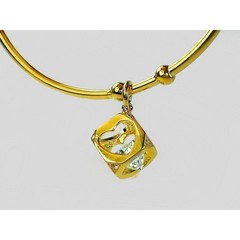 Vintage Cuff Bangle 7″ Real Gold Filled 14K Cubic Zircon Hearts Dice 3D Charm