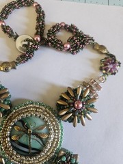 Artisan Handcrafted Glass Bead Dragonfly Floral Bib Necklace