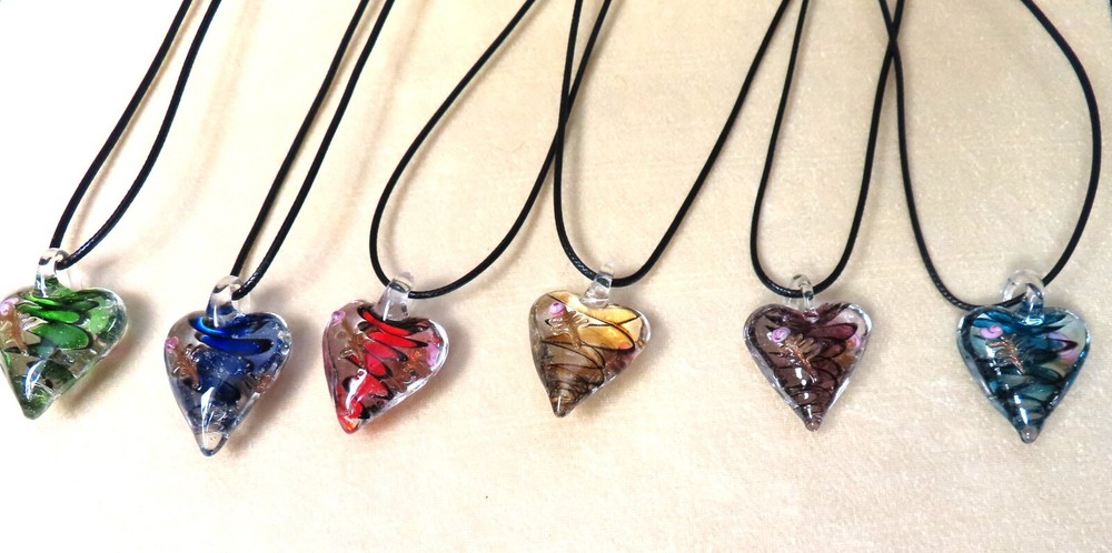 42~52mm long Lampwork heart pendant necklace