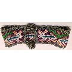 Handmade Vtg Deer Cold Beaded Cuff Bracelet Tapestry Animal Boho 1″ Wide Woven