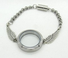 Stainless Steel Silver Floating Memory Locket Angel Wings Bracelet for Charms