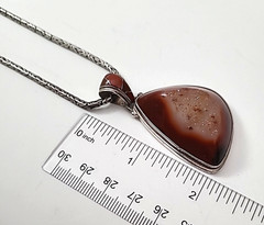 Vintage Signed Sterling Silver Agate Druzy 2″ Pendant on 18″ Necklace Earthtones