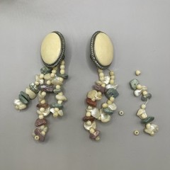 Vintage Artisan Native Natural Jasper Stone Statement Dangle Clip Earrings As Is