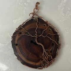 Artisian Handmade Copper Wrapped Natural Live Edge Wood Large Pendant