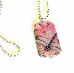 Dragonfly Dog Tag Necklace 24″ Silver Ball Chain