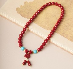 Chinese-Style Cinnabar-Look Buddhist Prayer Bead Bracelet and Necklace for Women