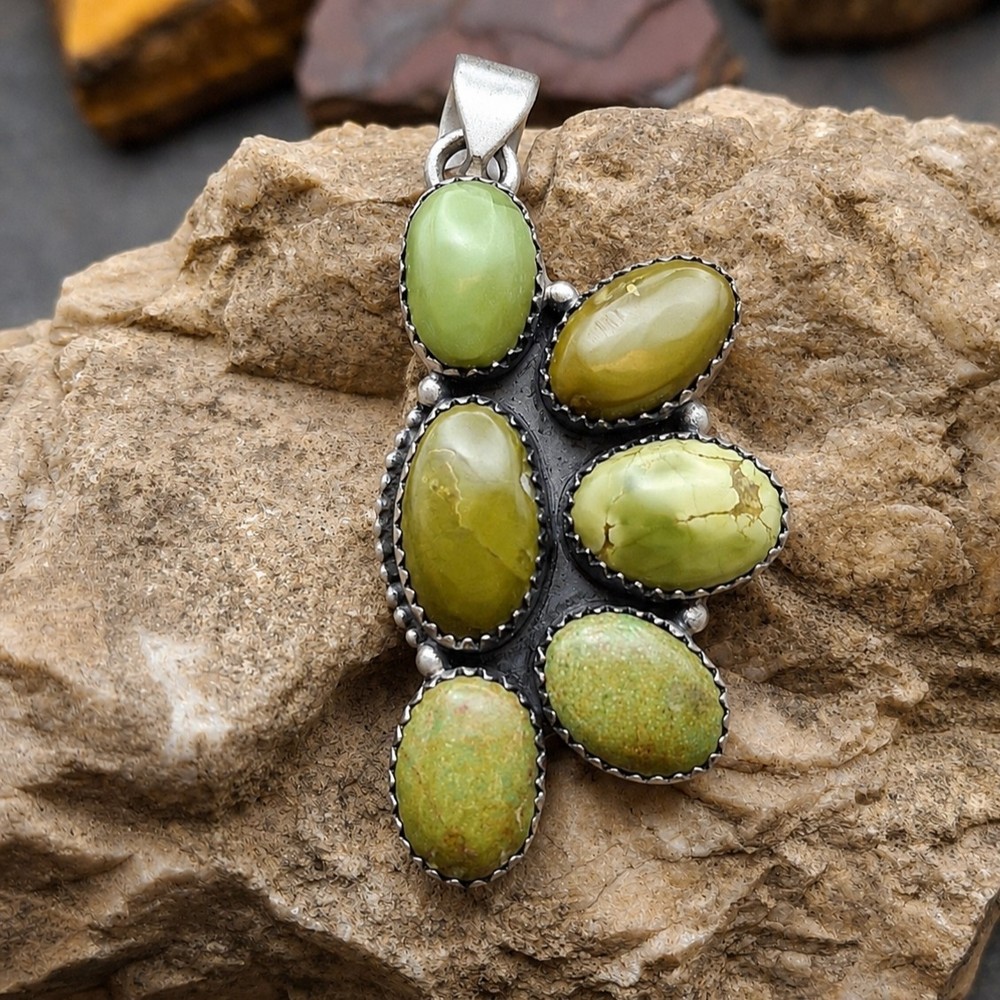Royston Turquoise Sterling Silver Cluster Pendant Southwestern Native Style