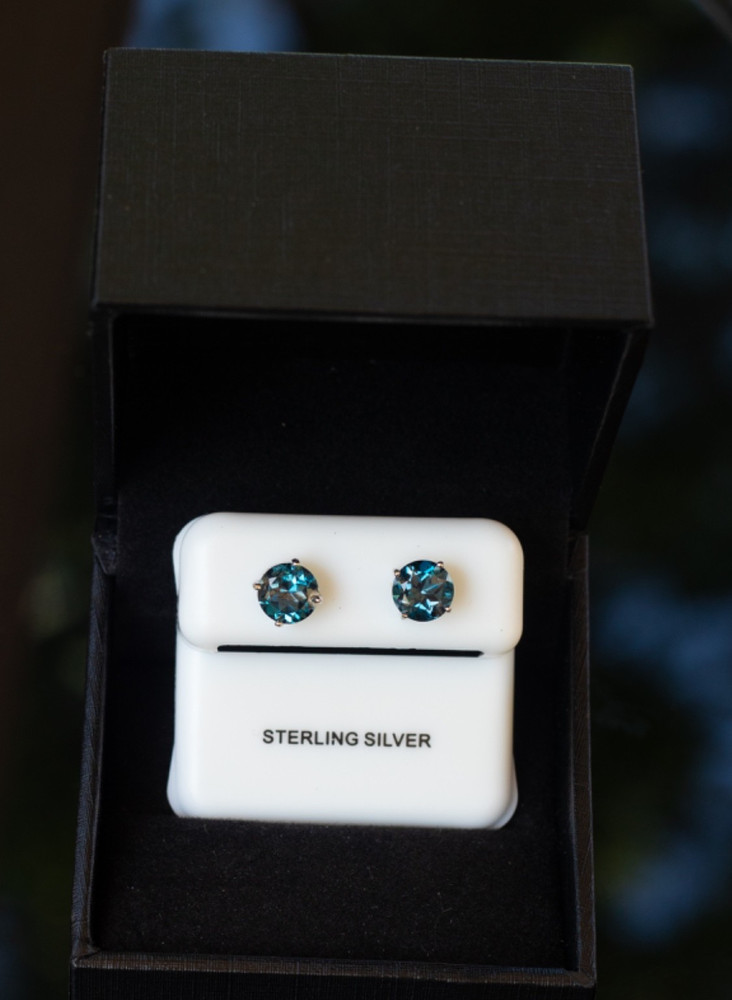 7mm, 3.50 CTW, Handmade London-Blue Topaz Earrings. 925 Sterling Silver. (24).