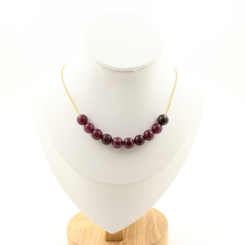 Stones And Minéraux. Necklace 10 Beads Garnet 0 5/16in Chain Steel Golden Steel