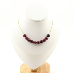 Stones And Minéraux. Necklace 10 Beads Garnet 0 5/16in Chain Steel Golden Steel