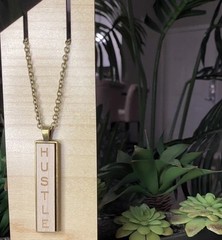 HANDMADE Necklace Artisan “HUSTLE” Wood Pendant Organic Eco Friendly Statement
