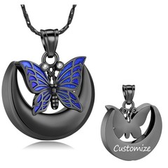 Butterfly Urn Necklace for Ashes Women Men Moon Memorial Ashes Cremation Jewelry