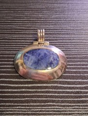 Vintage Sodalite Inlay Sterling Silver Hinged Bail Pendant 925
