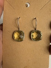 Sterling Silver Rose cut Cabochon Green Amethyst Dangle Earrings 1 1/8” Length