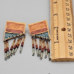 Handcrafted Beaded Dangle Post Earrings Painted With Geometric Design 2.5″