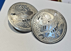 Vintage Large Nickel Plated (NP) Aztec Eagle Warrior Earrings 1 1/2″ Diam.