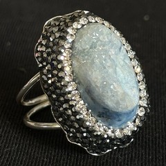ARRAUS Light Blue Druzy Natural Uncut 925 Silver Bronze 5.5 Statement Ring 11g