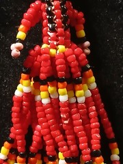 Handmade First Nation Woman Earrings With White Red Black And Yellow Seedbeads