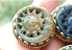 Crescent Moon and Sun Ring, Carved Labradorite stone adjustable