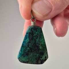 Green Chrysocolla Stone Pendant Trapezoid Shape Natural Gemstone Boho Charm 1.5″
