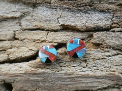 Multi Gemstone Round Handcrafted Stud Post 10mm Earrings Sterling Silver AL26