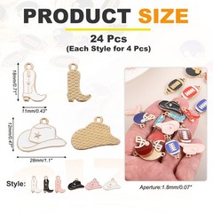 24Pcs Football Charm 17mm 18mm Cowboy Hat Shoe Charm Pendants,White,Black,Pink