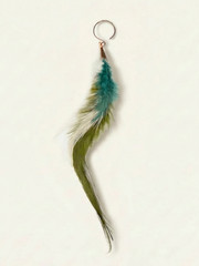 Handcrafted Feather Dangle Earring Copper Hook Teal Olive Boho 10in