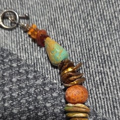 Handmade Beaded Stone Necklace Toggle Clasp Turquoise Amber