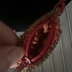 VTG Macrame Boho Necklace w/Blue Center Stone Hidden Pocket Seed Tassel Beads