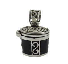 Solid 925 Sterling Silver Black Onyx Inlay Cremation Ash Urn Funerary Pendant