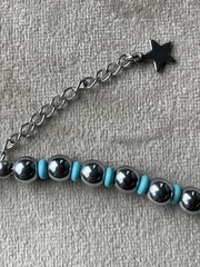 RHODIUM PLATED HEMATITE and Howlite Beaded Unisex Choker Necklace 17” Stainless