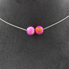 Minerals And Precious Stones. Necklace 2 Pearls Rose Yellow Jasper 8 Mm. Chain