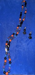 Vintage Boho Gemstone Bead Necklace & Earrings Onyx Agate Amethyst Jasper 28”