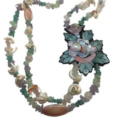 Vintage Artisan Necklace handmade polished Stones and shell boho beach Pastels