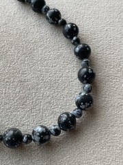 SNOWFLAKE OBSIDIAN Multi-size Beads Unisex Necklace 19” Stainless Steel