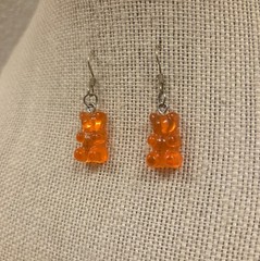 Orange Gummy Bear Dangle Earrings Sterling Silver Hooks Hypoallergenic