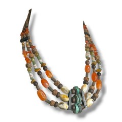 Vintage Moroccan Berber Style Wood Stones Necklace Statement Choker Collar Bib