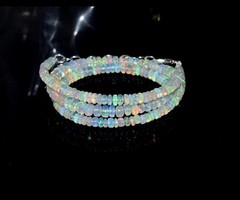 925Silver 18in Natural Ethiopian Opal Beads Necklace Fire Opal Gemstone Necklace