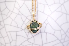 N1 Australian Black Opal & Diamond Earth Noon Necklace 18K Yellow Gold