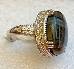 Malagasy Labradorite and Natural White Zircon Ring 6 Platinum Over Sterling Silv